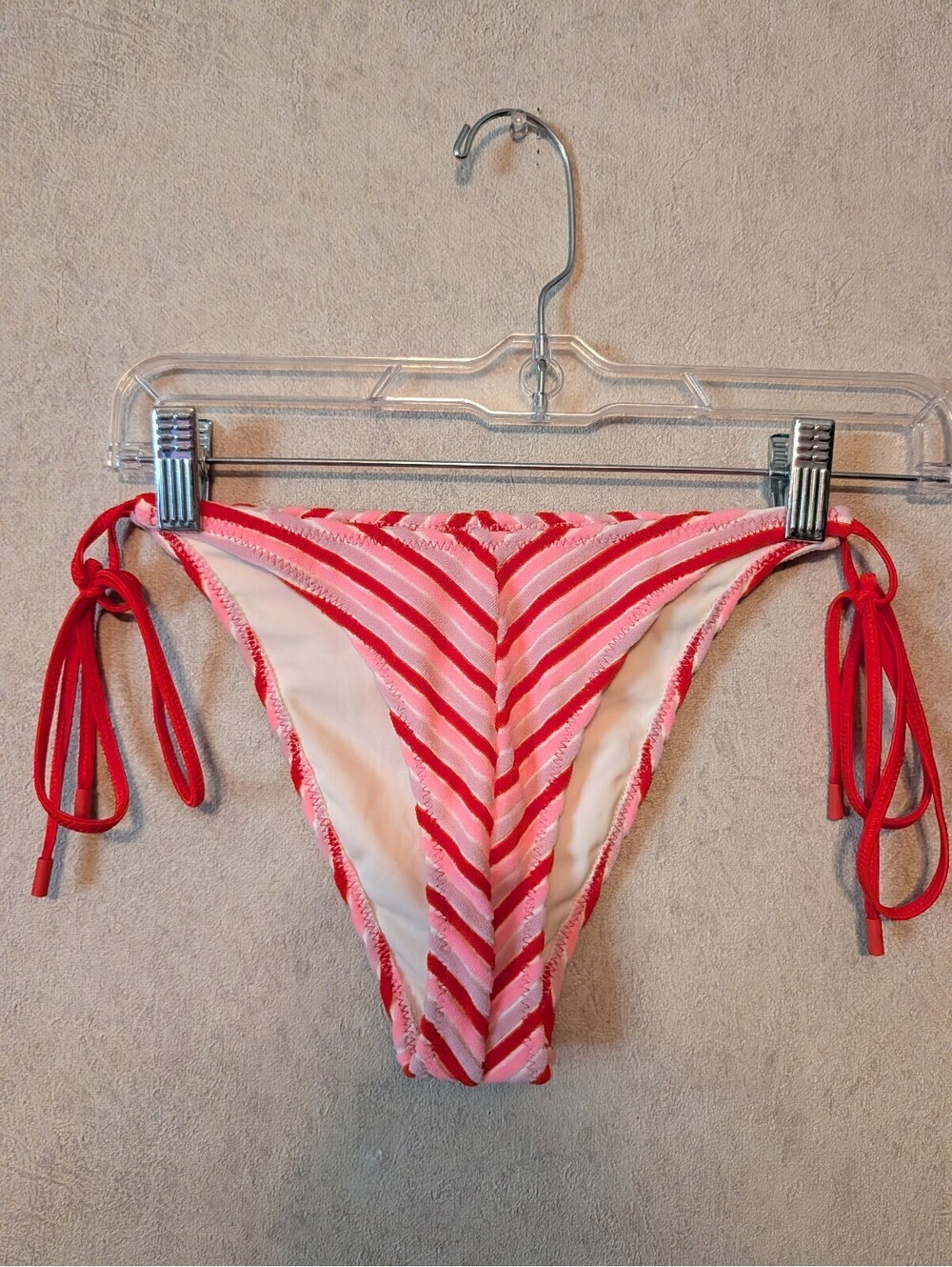 TRIANGL red pink Chevron velvet bikini bottoms sz M